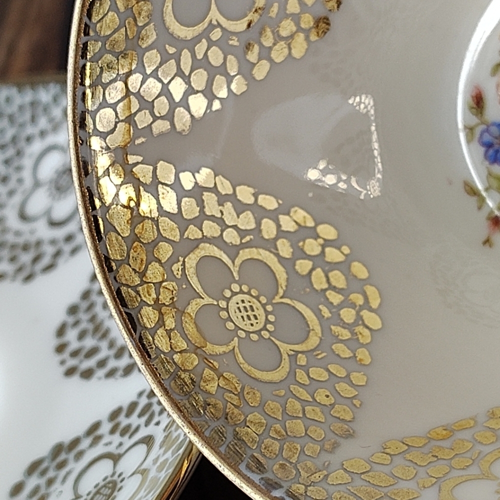 Winterling Bavaria Germany Floral Cup & Saucer Small Gold Flowers Spots Vintage - Picture 4 of 16